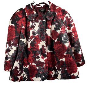 Talbots Women's Blazer Size 14W Petite Floral Red Gray 3/4 Sleeves Hidden Snaps